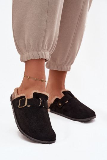 Slippers Klompen Dames opInarmen met bont erin met gespen zInart Sylisse 2