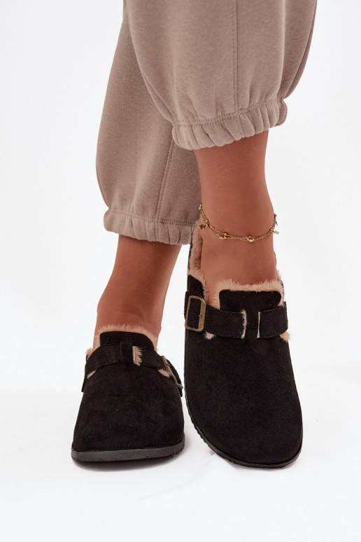 Slippers Klompen Dames opInarmen met bont erin met gespen zInart Sylisse Slippers Klompen Dames opInarmen met bont erin met gespen zInart Sylisse