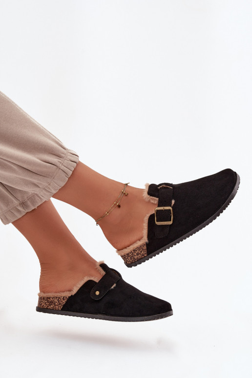 Slippers Klompen Dames opInarmen met bont erin met gespen zInart Sylisse Slippers Klompen Dames opInarmen met bont erin met gespen zInart Sylisse