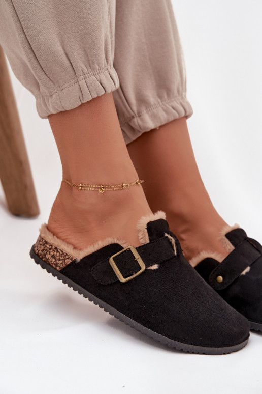 Slippers Klompen Dames opInarmen met bont erin met gespen zInart Sylisse Slippers Klompen Dames opInarmen met bont erin met gespen zInart Sylisse