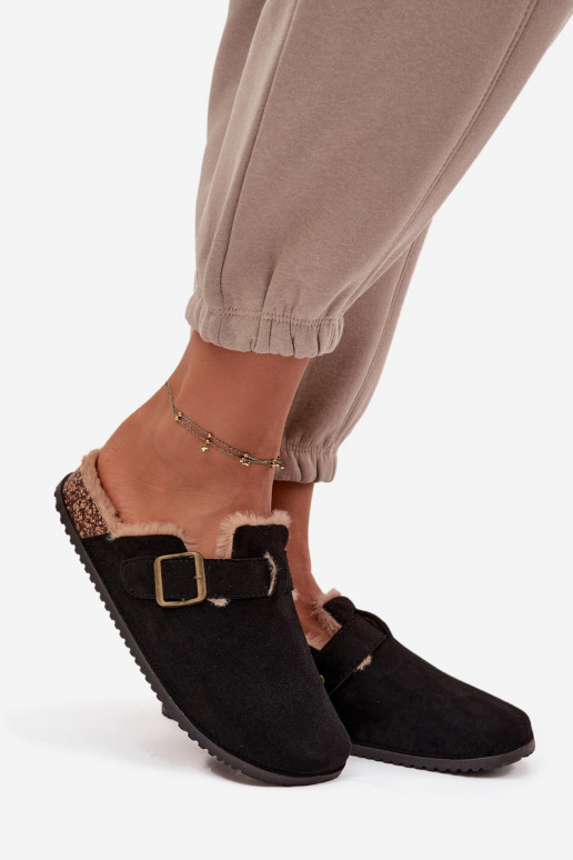 Slippers Klompen Dames opInarmen met bont erin met gespen zInart Sylisse Slippers Klompen Dames opInarmen met bont erin met gespen zInart Sylisse