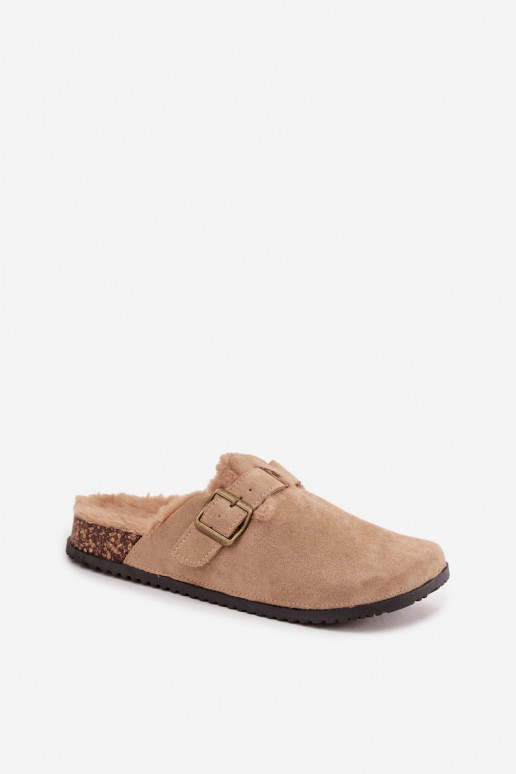 Slippers Klompen Dames opInarmen met bont erin met gespen beige Sylisse Slippers Klompen Dames opInarmen met bont erin met gespen beige Sylisse