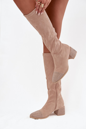 dameslaarzen Met Decoratie Op Klok van eco-suèdeoIne beige Ivanna 2