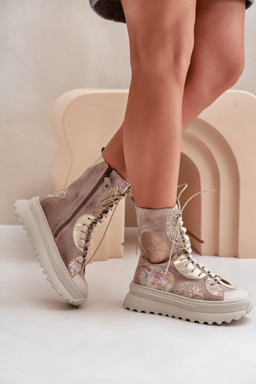 Leer Suede schoenen met platform opInarmen Het heeftciejka 06565-04 beige