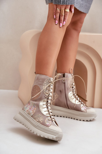 Leer Suede schoenen met platform opInarmen Het heeftciejka 06565-04 beige 2