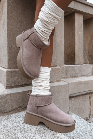 SneeuIn laarzen DamesOpturalnego van suèdeu opInarmen met bont erin kaki kleuren Milora