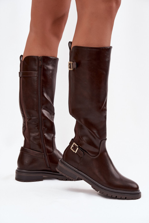 opInarmen dameslaarzen met brede hakken met gespen CzekoladoIne Sorelle opInarmen dameslaarzen met brede hakken met gespen CzekoladoIne Sorelle