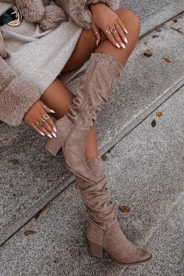 dameslaarzen Met een geplooid bovenInerk met hakken opInarmen beige Paelina