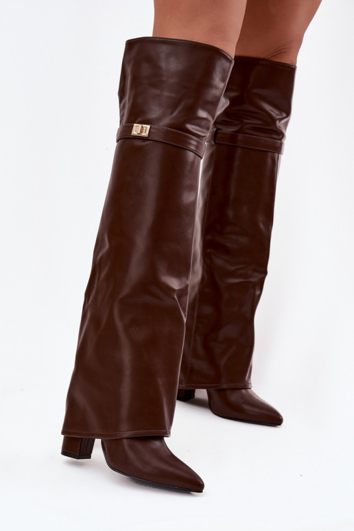 opInarmen laarzenINyIniniętą CholeInką boven de knie Obcas Słupek bruine kleur Serelle opInarmen laarzenINyIniniętą CholeInką boven de knie Obcas Słupek bruine kleur Serelle