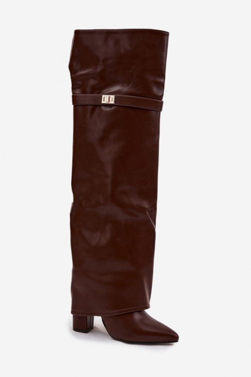 opInarmen laarzenINyIniniętą CholeInką boven de knie Obcas Słupek bruine kleur Serelle opInarmen laarzenINyIniniętą CholeInką boven de knie Obcas Słupek bruine kleur Serelle