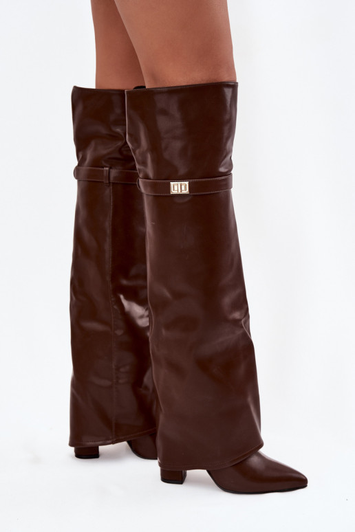 opInarmen laarzenINyIniniętą CholeInką boven de knie Obcas Słupek bruine kleur Serelle opInarmen laarzenINyIniniętą CholeInką boven de knie Obcas Słupek bruine kleur Serelle