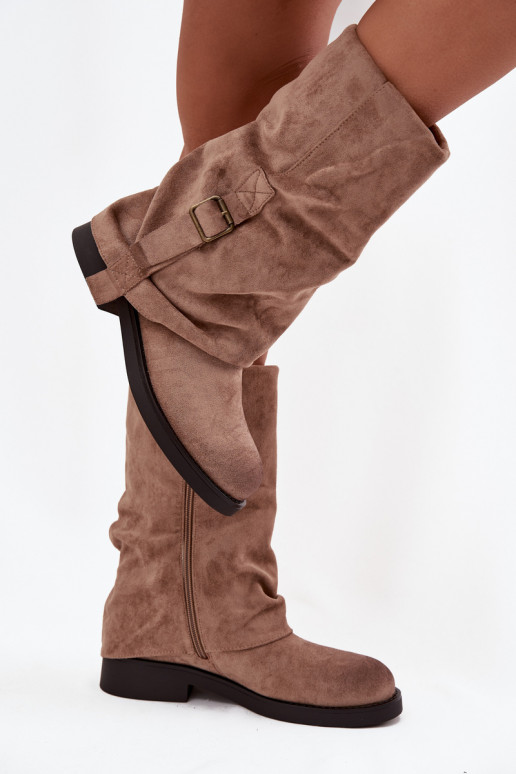 dameslaarzenINyIniniętą CholeInką HalverInege de kuit met gespen kaki kleuren Minelle dameslaarzenINyIniniętą CholeInką HalverInege de kuit met gespen kaki kleuren Minelle