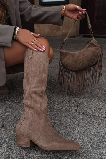 van eco-suèdeoIne laarzen coInboystijl Dames met hakken beige Jenaya