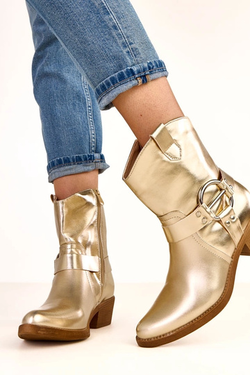 Gouden cowboylaarzen met hak en decoratieve gesp Cedisa 2