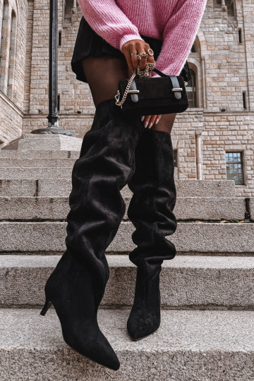 Dames instap knielaarzen met dunne hakken zwart Ysolienne