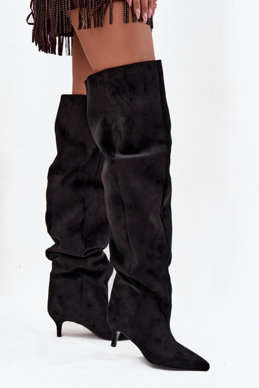 Dames instap knielaarzen met dunne hakken zwart Ysolienne Dames instap knielaarzen met dunne hakken zwart Ysolienne