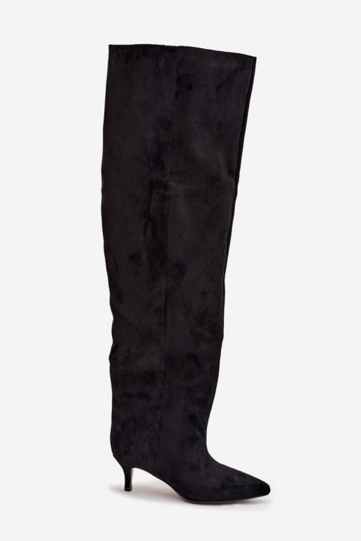 Dames instap knielaarzen met dunne hakken zwart Ysolienne Dames instap knielaarzen met dunne hakken zwart Ysolienne