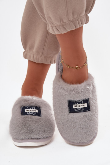 schoenen eigengemaakt Slippers Dames met bont grijs Het heeftelis
