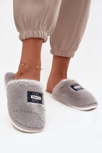 schoenen eigengemaakt Slippers Dames met bont grijs Het heeftelis 2