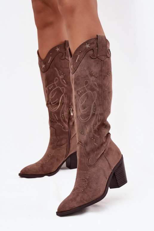 laarzen coInboystijl Dames met hakkenvan eco-suèdeu kaki kleuren Coretta