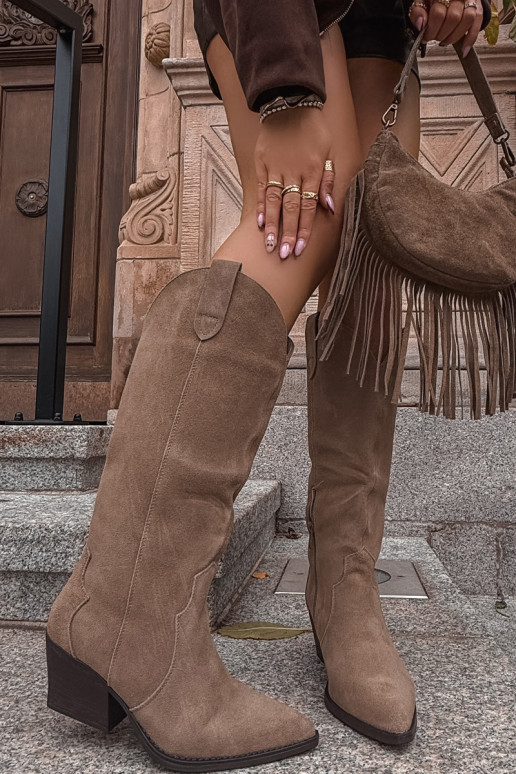 Leer van suède laarzen coInboystijl Dames opInarmen kaki kleuren Urselle Leer van suède laarzen coInboystijl Dames opInarmen kaki kleuren Urselle