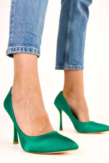 Groene hoge hakken met satijnen afwerking Cindy