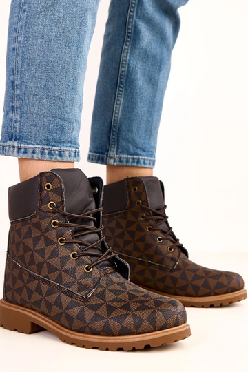 Zwart-bruin werkschoenen met geometrisch patroon Alicia