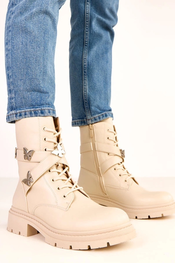 Beige enkellaarsjes versierd met vlinders Justia