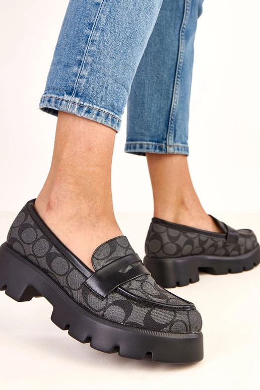 Zwarte mocassins met geometrisch...