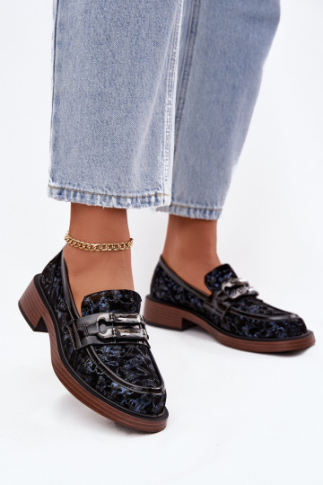 Dames mocassins van kunstsuède met versierde details D&A MR52-178 zwarte kleur 2