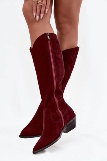 Lange laarzen in cowboystijl van kunstsuède warm Zazoo 4225 bordeaux kleur 2