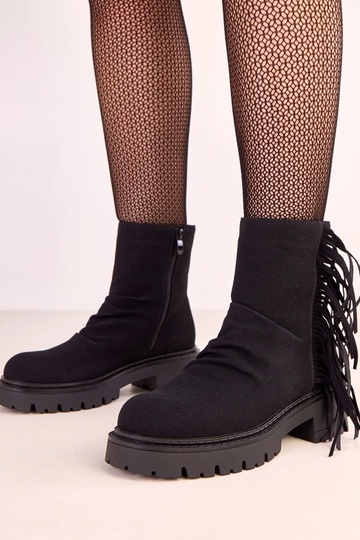 Zwarte leren Silia laarzen met kwastjes op dikke hak