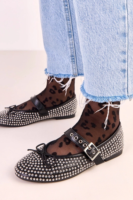 Zwarte Mylie ballerina's, versierd...