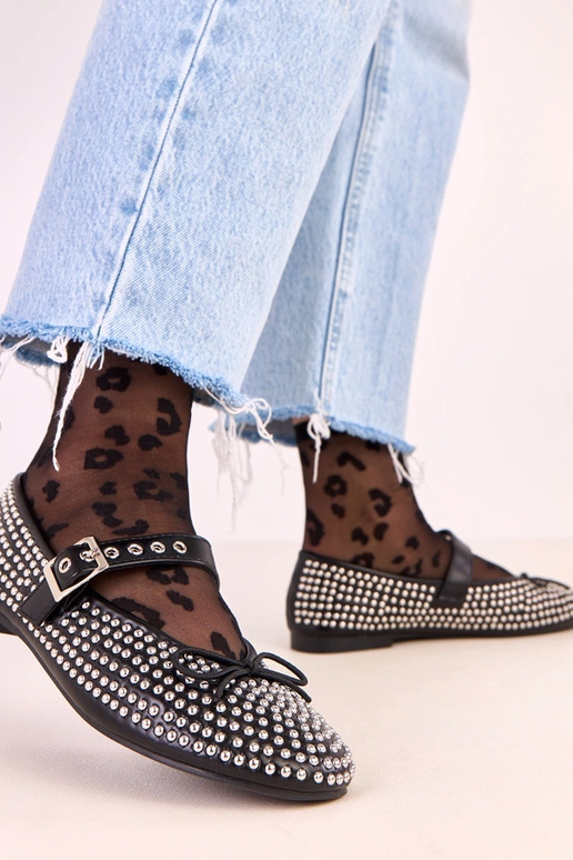 Zwarte Mylie ballerina's, versierd...