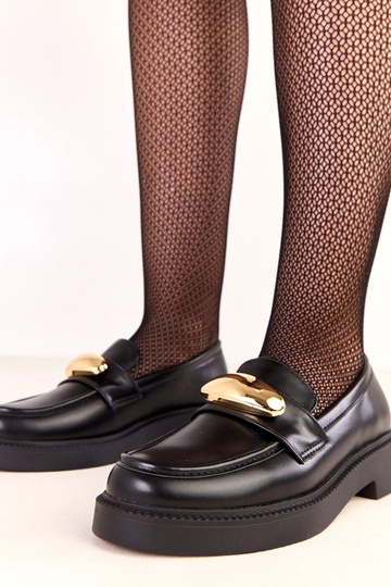 Zwarte Ella mocassins met gouden versiering