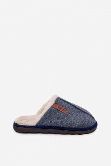 Heren verwarmde slippers met binnenvoering van bont donkerblauw Darielle 2