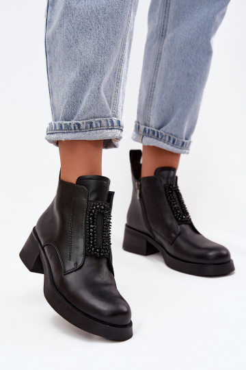 Leer Dameslaarzen Op Klok met ornamenten D&A JC52-869 zInart