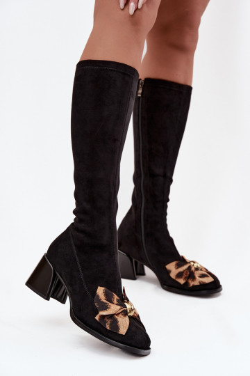 Dames lange laarzen met decoratieve strik D&A JC52-828 zwart 2