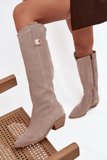 Cappuccino kleurige warme cowboystijl lange laarzen van kunstleer Zazoo 4224