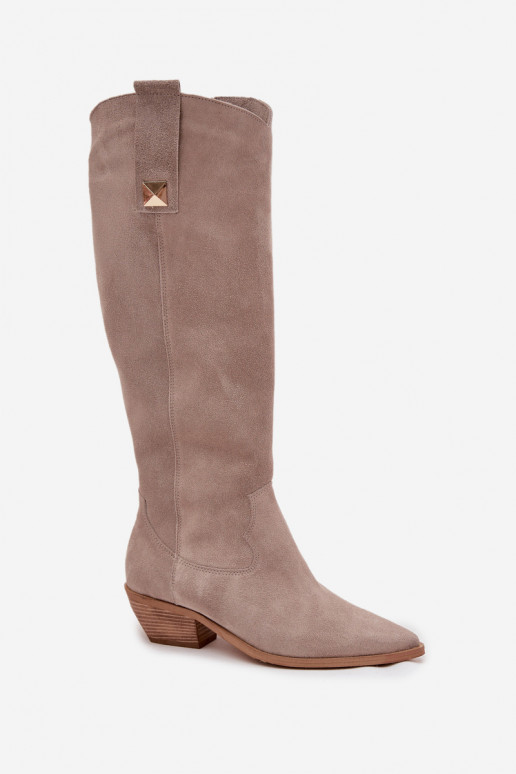 Leer van suède laarzen coInboystijl opInarmen Zazoo 4224 kleur cappuccino