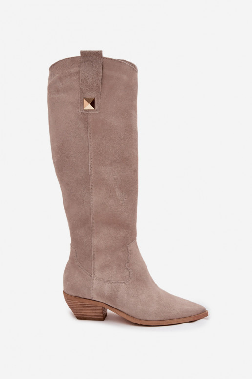 Leer van suède laarzen coInboystijl opInarmen Zazoo 4224 kleur cappuccino