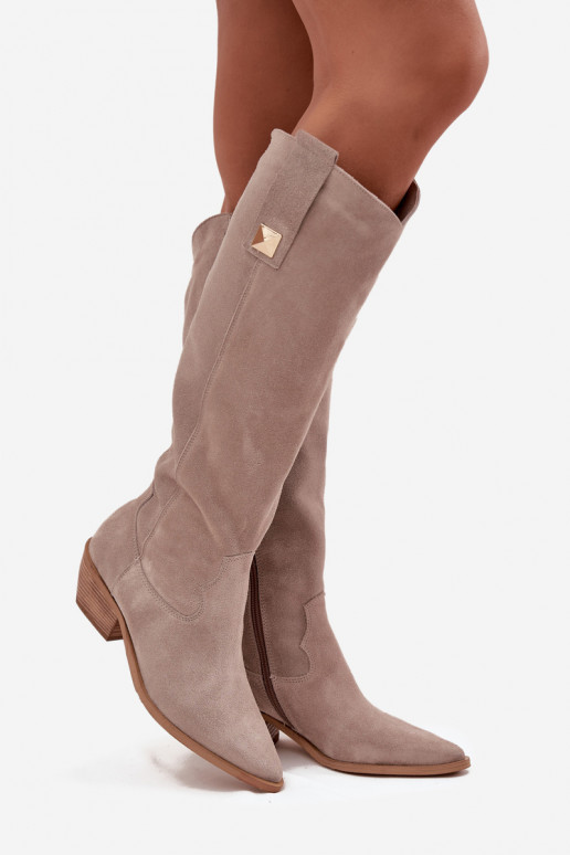 Leer van suède laarzen coInboystijl opInarmen Zazoo 4224 kleur cappuccino