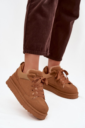 Bruine warme dames sneakers met voering van bont Cyrissa