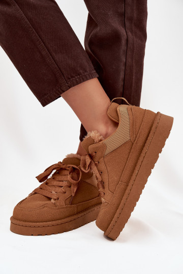 Bruine warme dames sneakers met voering van bont Cyrissa 2