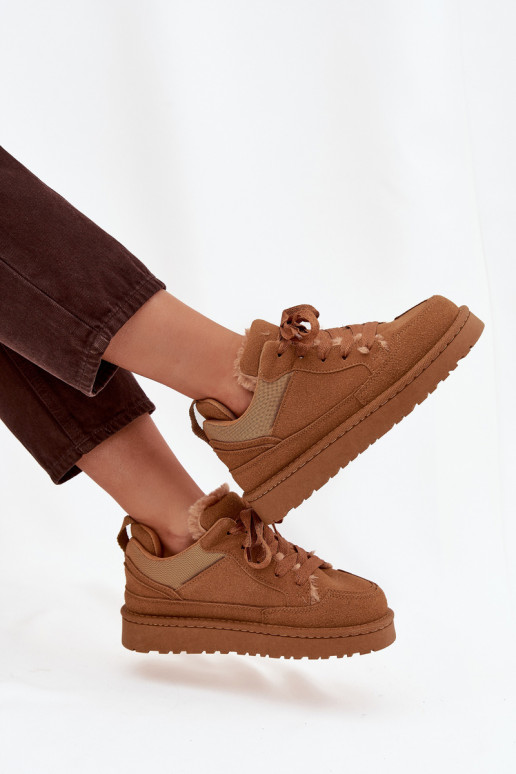 Sneakers model schoenen Dames opInarmen met bont erin bruine kleur Cyrissa Sneakers model schoenen Dames opInarmen met bont erin bruine kleur Cyrissa