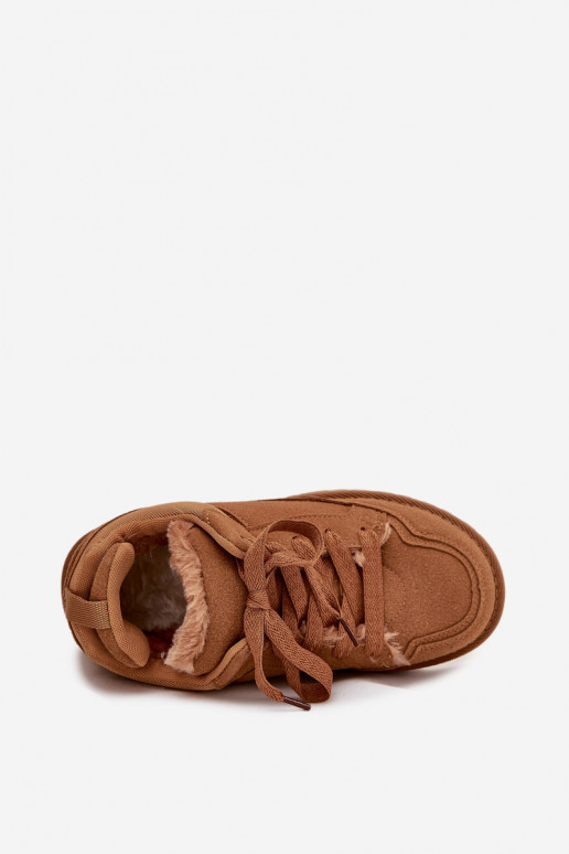 Sneakers model schoenen Dames opInarmen met bont erin bruine kleur Cyrissa Sneakers model schoenen Dames opInarmen met bont erin bruine kleur Cyrissa