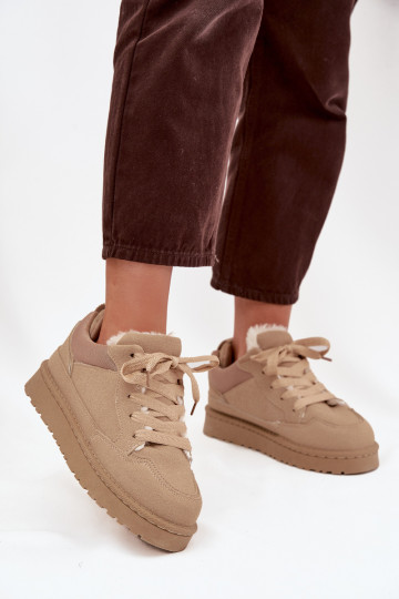 Zandkleurige warme dames sneakers met voering van bont Cyrissa 2