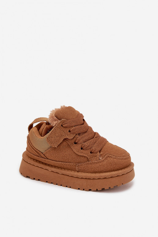 Kindersneakers opInarmen met bont erin bruine kleur Mireen Kindersneakers opInarmen met bont erin bruine kleur Mireen