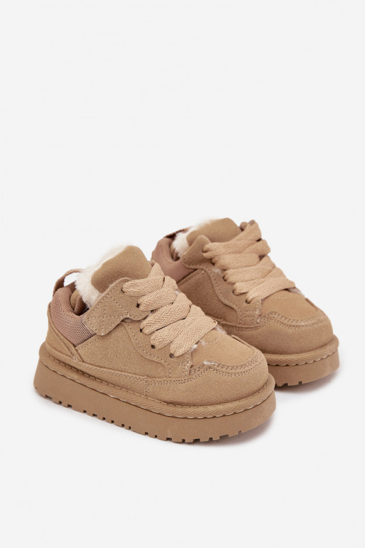 Kindersneakers opInarmen met bont erin beige Mireen Kindersneakers opInarmen met bont erin beige Mireen