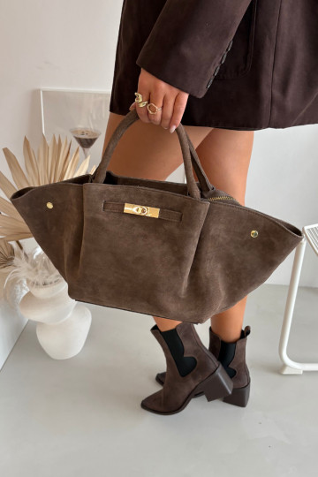 HandtasOpturalnego van suèdeu Donkerbeige Fiorenza 2